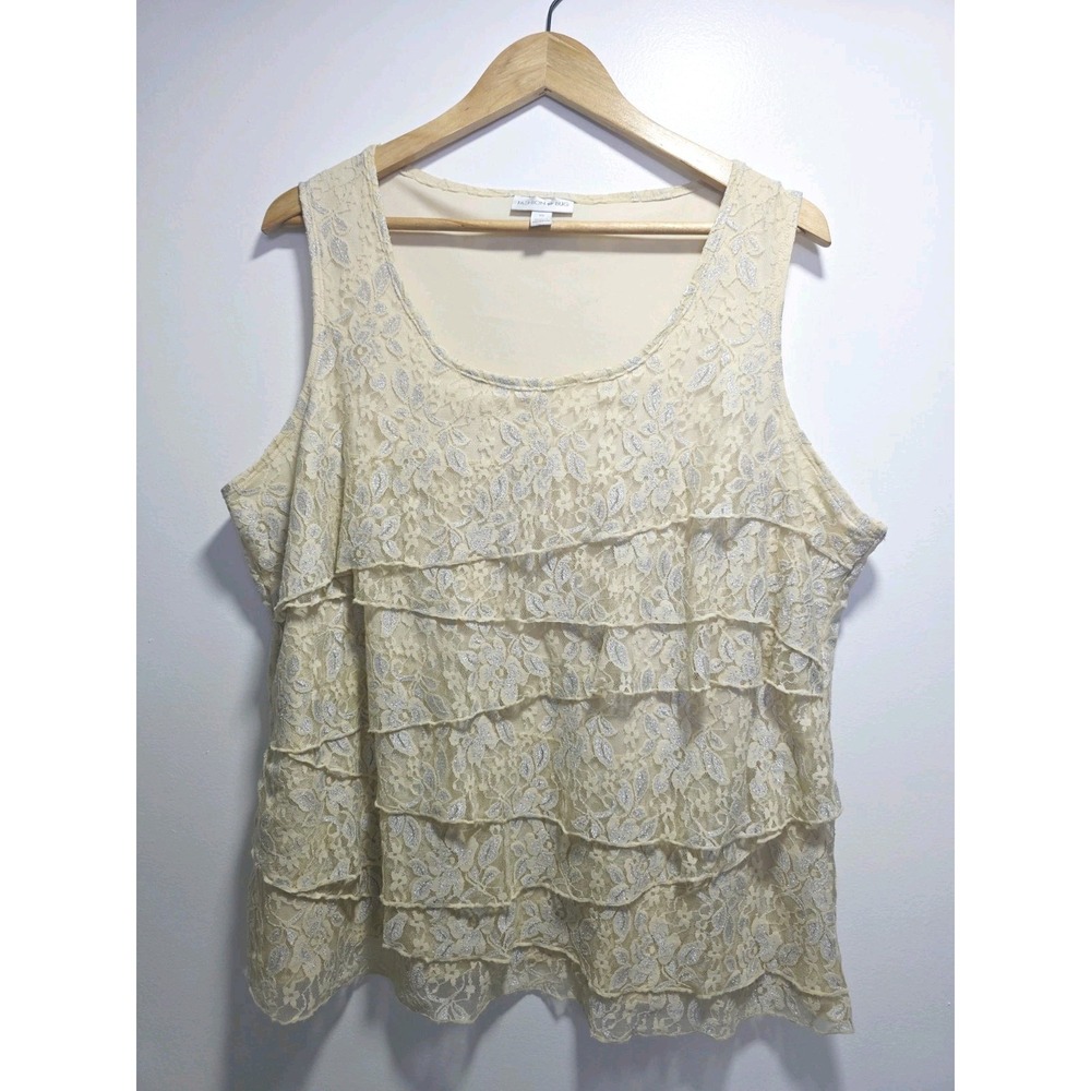 Fashion Bug Blouse Ruffle tank top  Sleeveless Metallic Accent Size 1X